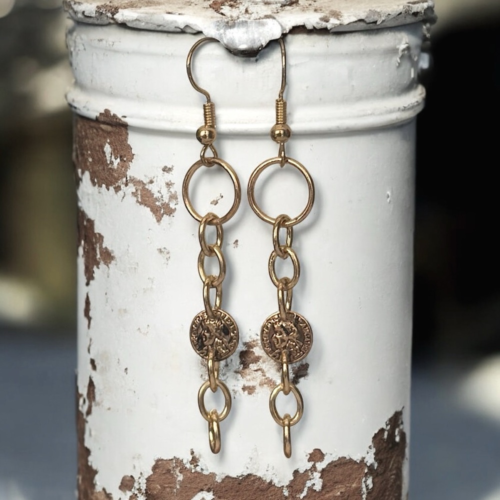 5 For $25💫Long Alternative Miniature Dark Gold Coin Dangles